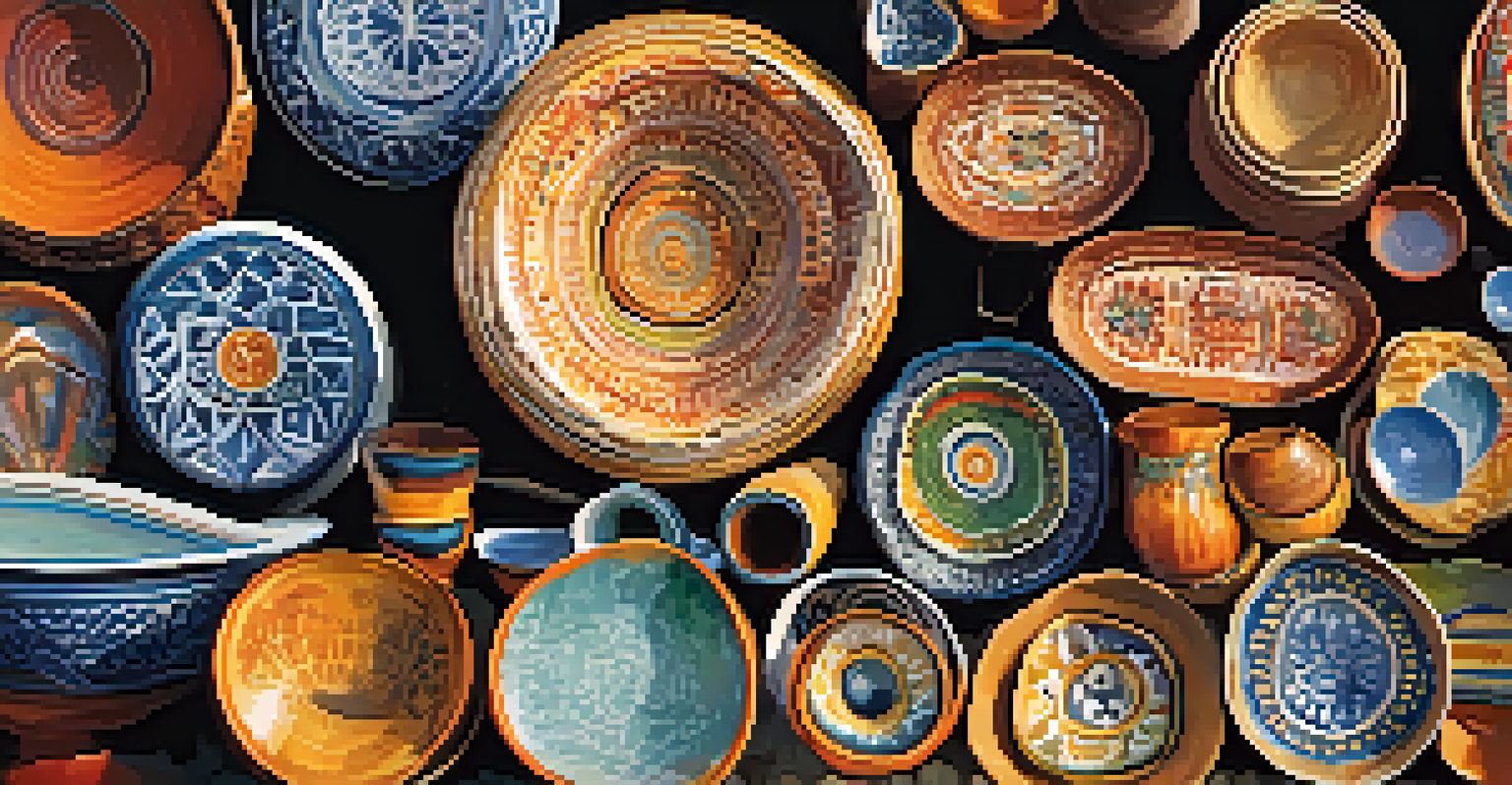 A detailed view of handmade crafts including pottery, jewelry, and textiles at an art festival.