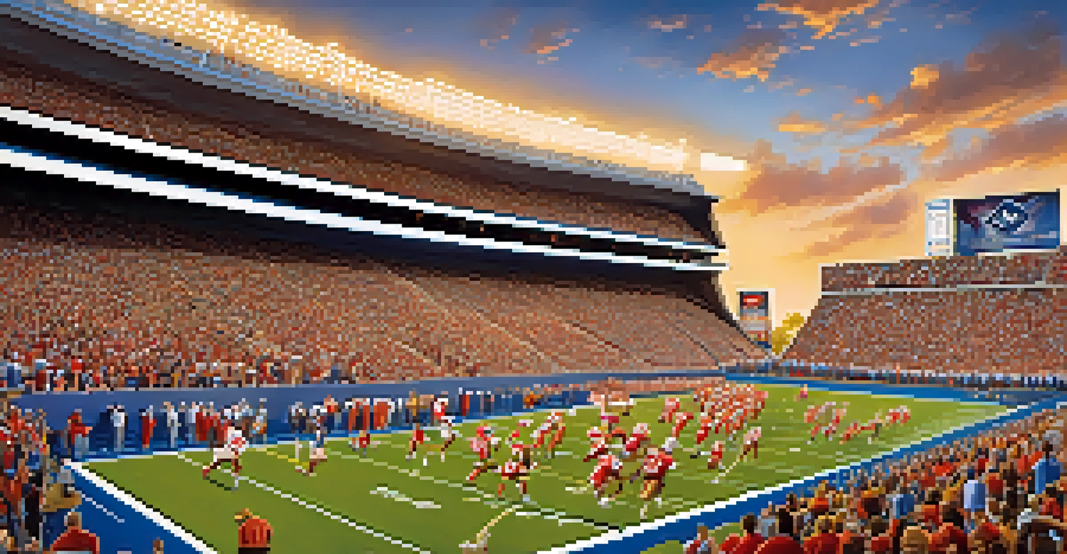 A crowded stadium during a college football game, with fans cheering for the local team.