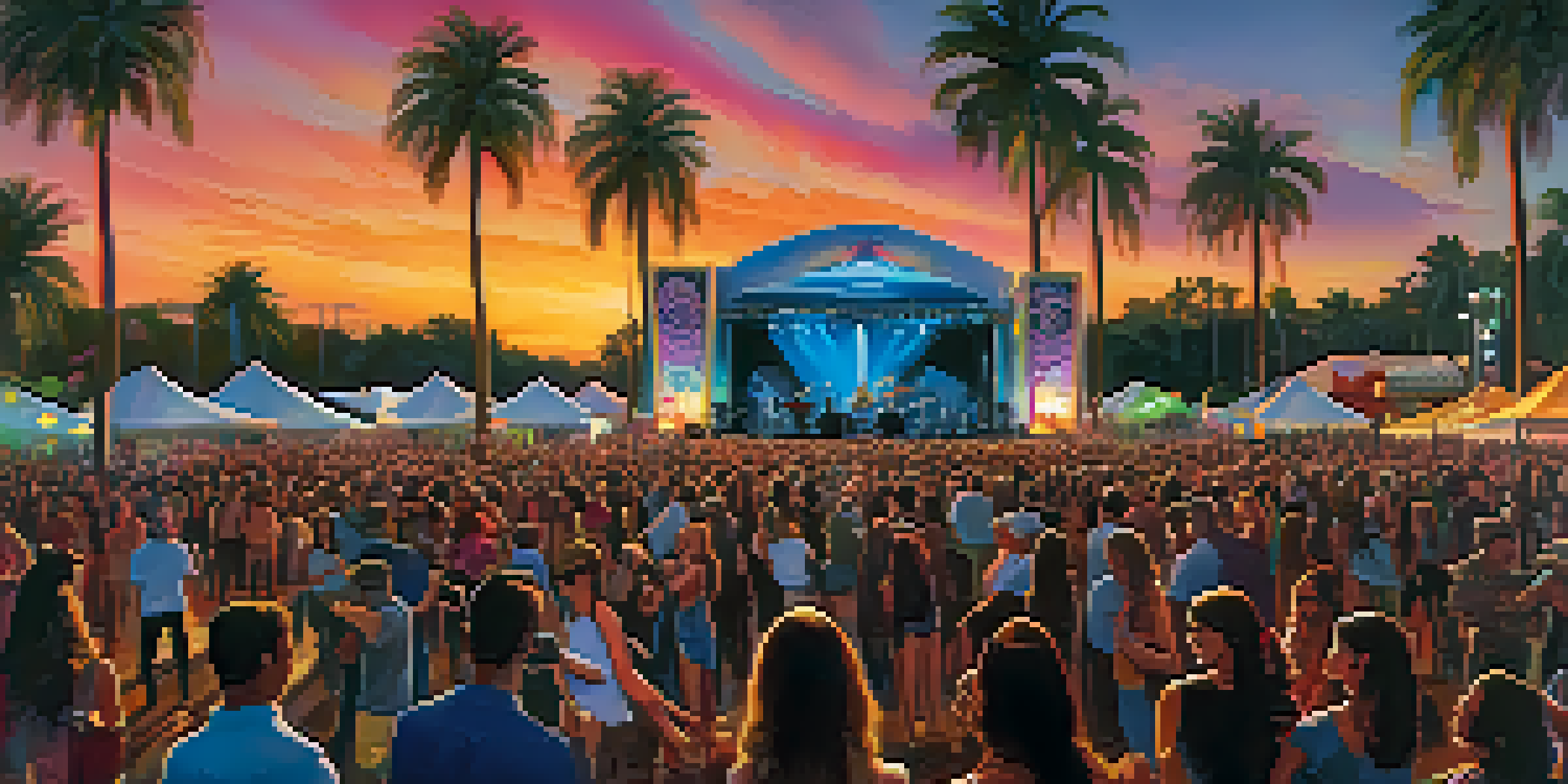 An outdoor music festival in Tampa with musicians performing and an audience enjoying the show.
