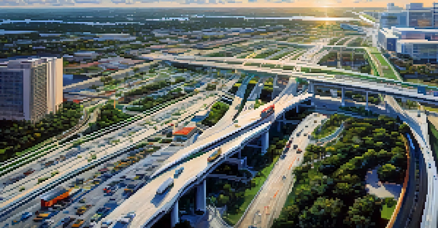 An aerial view of Tampa's busy highway and airport showcasing the city's transportation infrastructure.