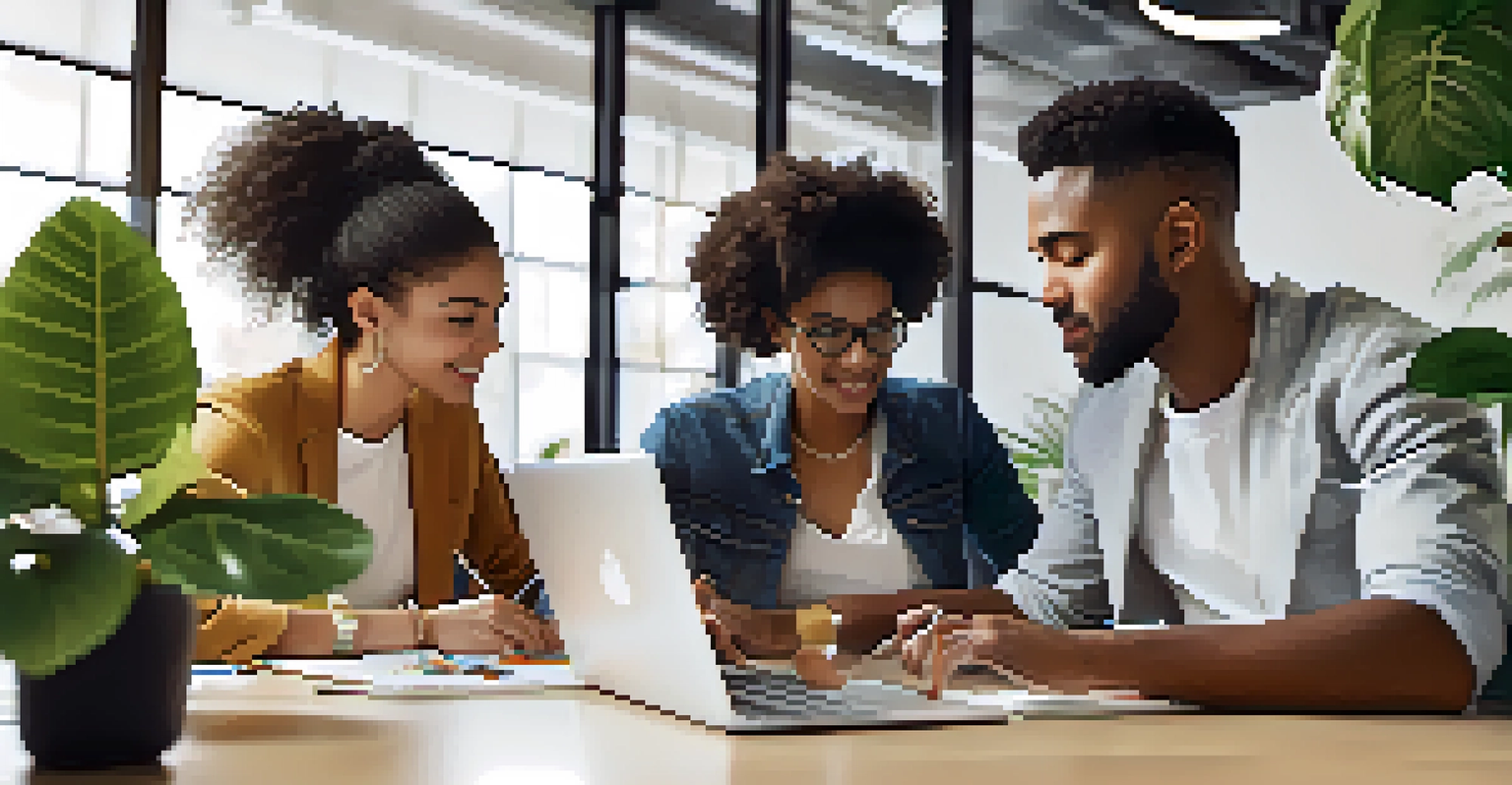 A diverse group of young entrepreneurs collaborating in a modern office filled with natural light and greenery.