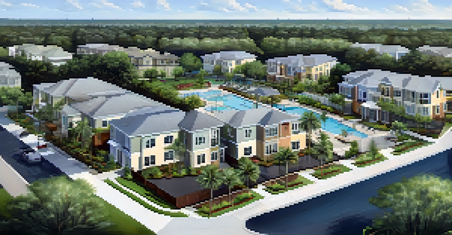 An aerial view of a new residential area in Tampa, featuring modern homes and green spaces.