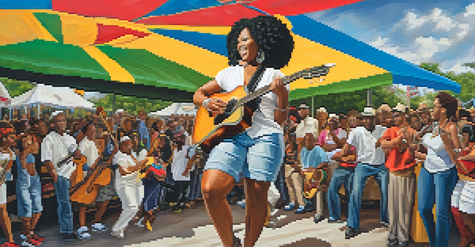 A musician performing on stage at the Tampa Bay Black Heritage Festival, with a vibrant crowd enjoying the music.