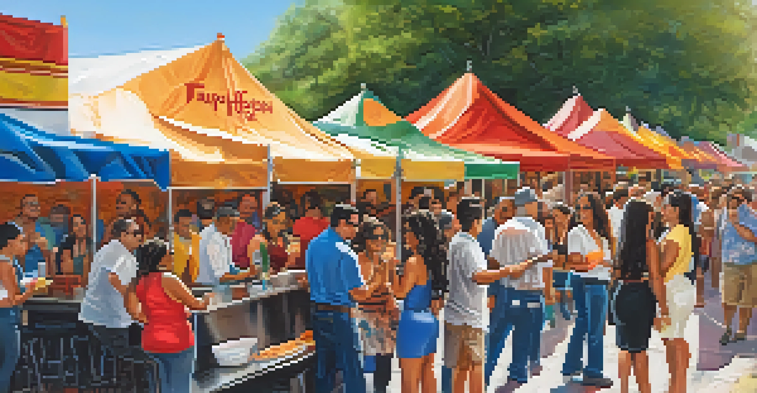 Attendees enjoying live music and dancing at the Tampa Hispanic Heritage Festival, with food stalls and local artists in the background.