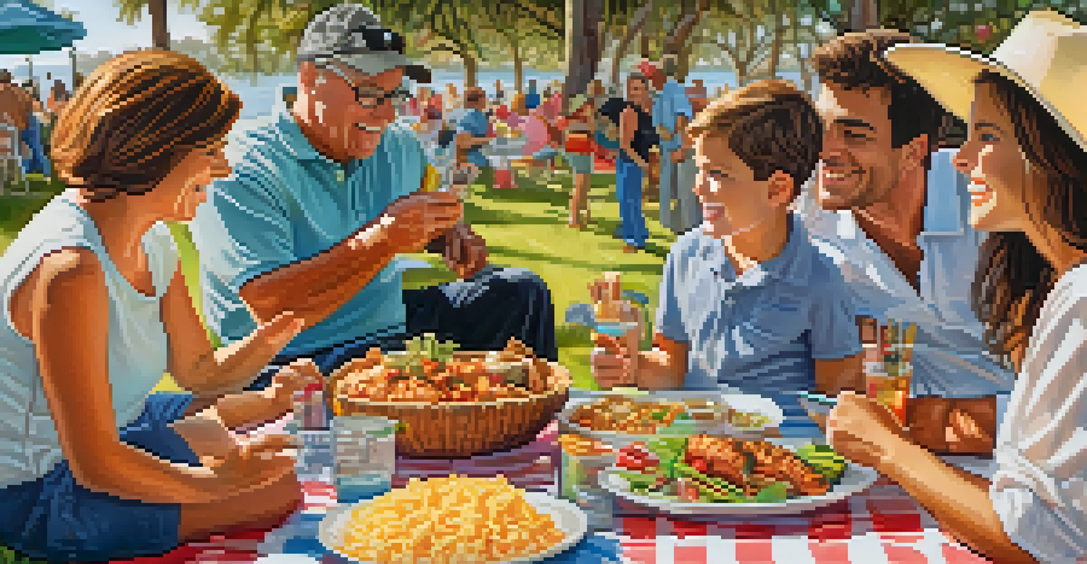 A family sitting on a picnic blanket at the Gasparilla Festival, surrounded by food and enjoying the festive atmosphere with activities in the background.