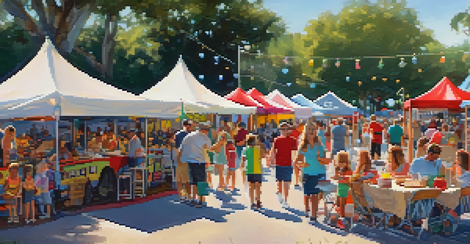 An outdoor festival in Tampa Bay with families enjoying food, games, and live music while dressed in team colors.