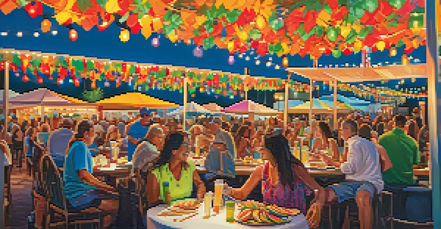 Festival attendees enjoying margaritas and Mexican food in a lively outdoor setting.