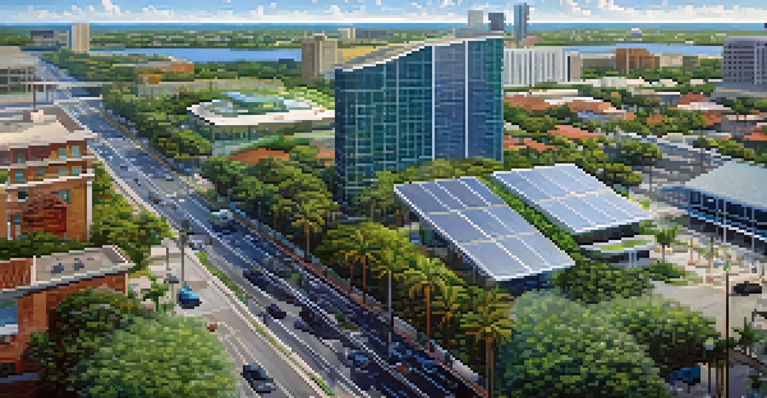 An aerial view of Tampa's waterfront showcasing smart traffic systems and green parks, symbolizing a smart city.