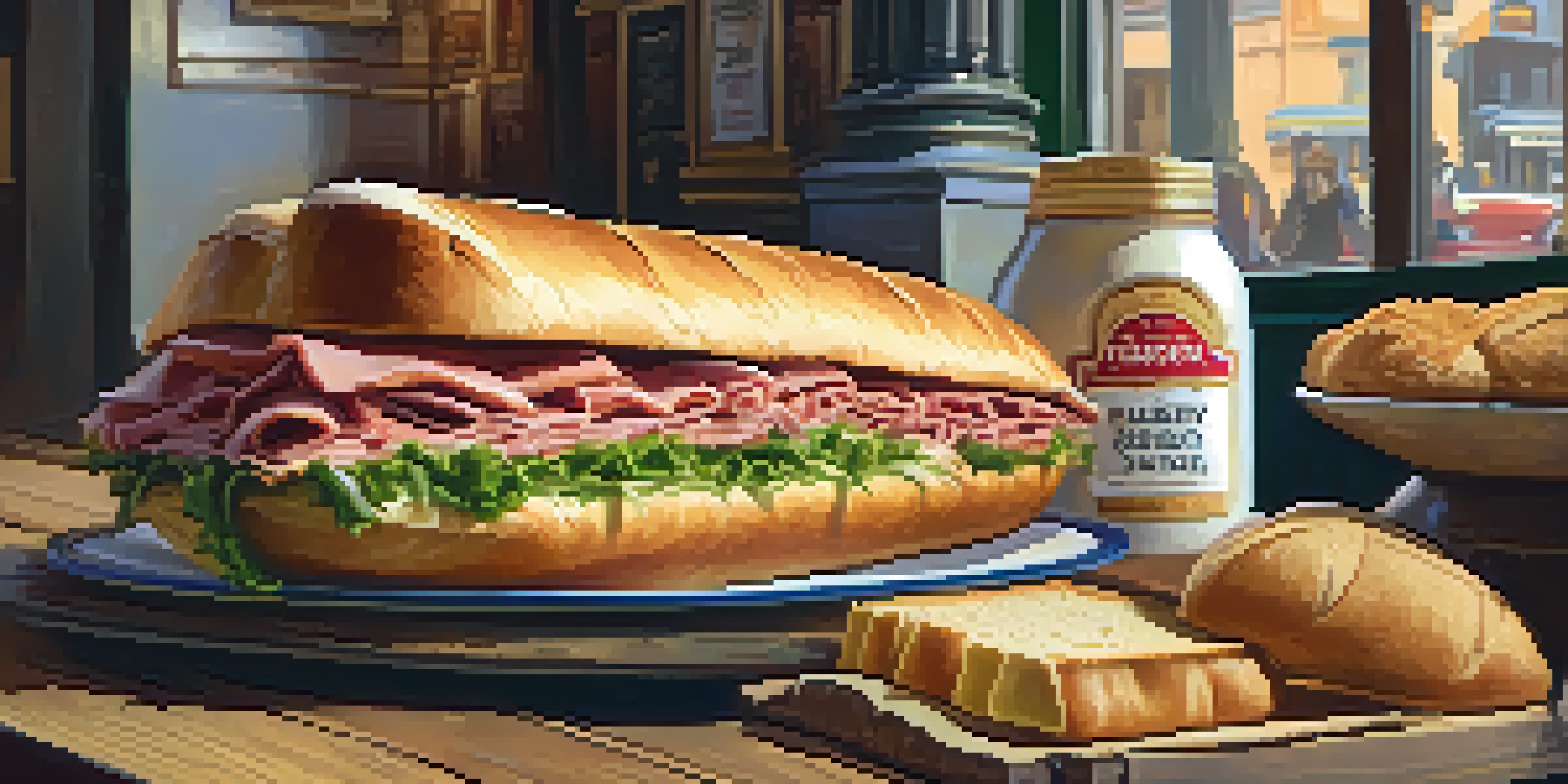 A Cuban sandwich being prepared in a bakery, featuring fresh ingredients and a warm atmosphere.