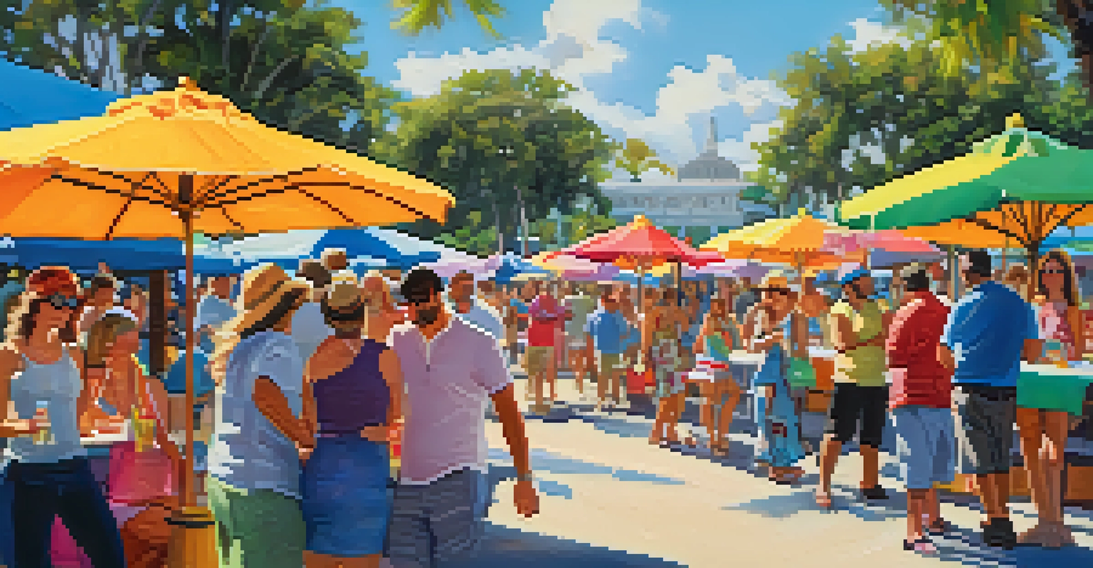 A vibrant scene at the Tampa Bay Margarita Festival, with attendees enjoying drinks, dancing, and colorful food stalls under sunny skies.