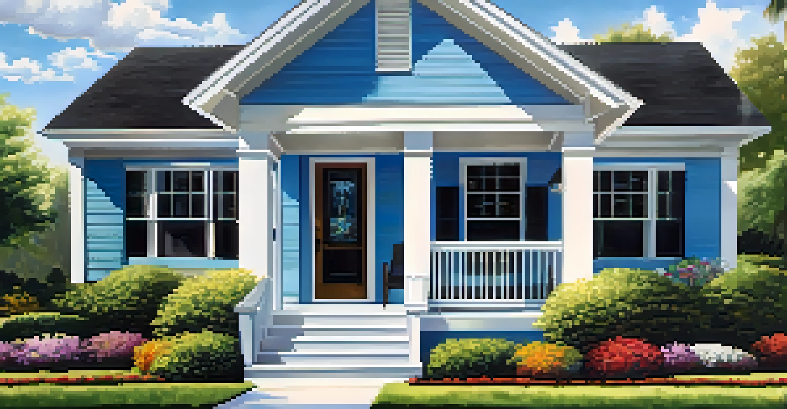 A modern single-family home with a porch and a well-kept garden in a sunny neighborhood.