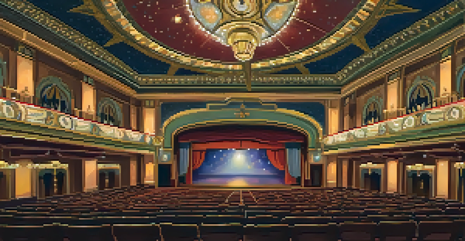 The interior of Tampa Theatre with a starry ceiling and vintage decor, showcasing patrons enjoying a film.