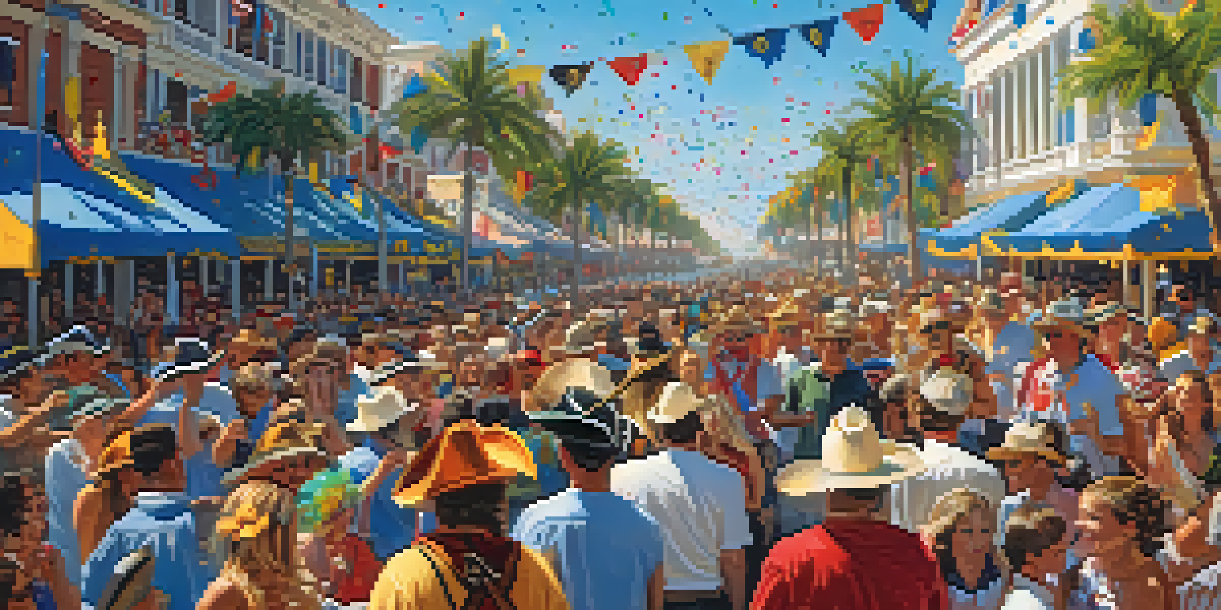 A lively parade scene from the Gasparilla Pirate Festival featuring people in pirate costumes and colorful floats.