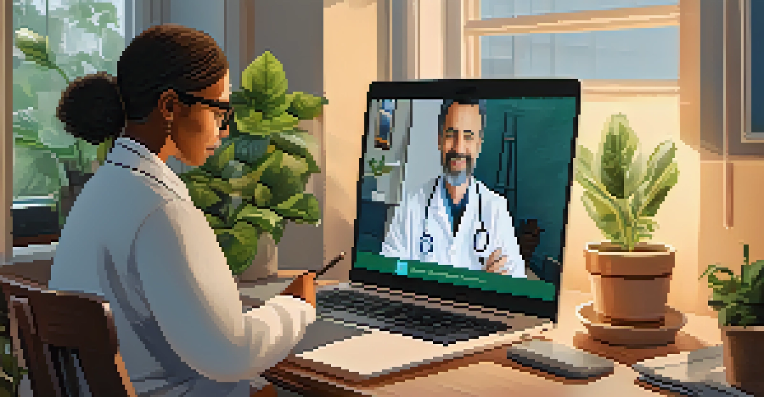A patient at home having a telemedicine consultation with a doctor on a laptop.