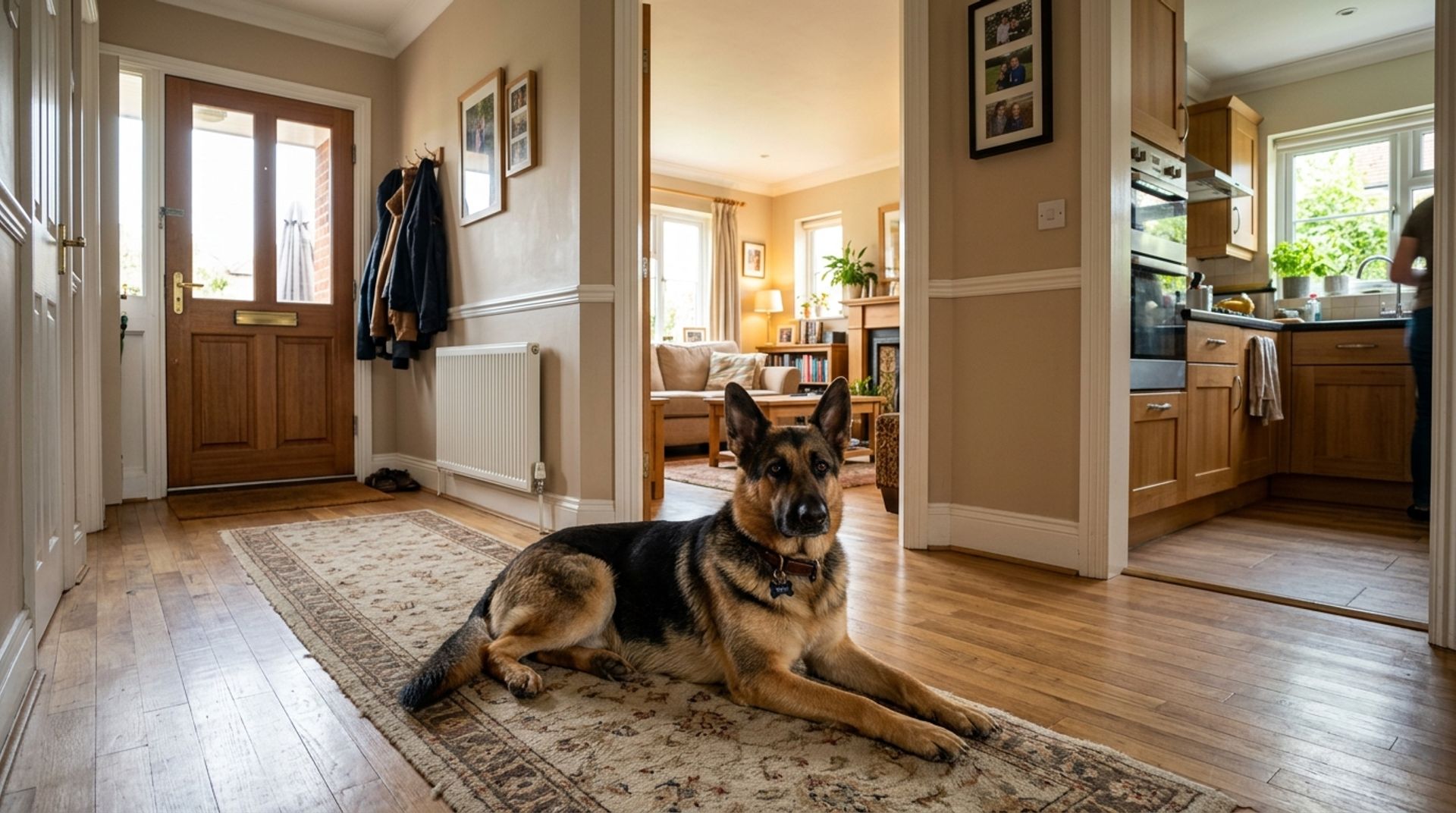 German Shepherd letting out a dramatic sigh while lying upside down