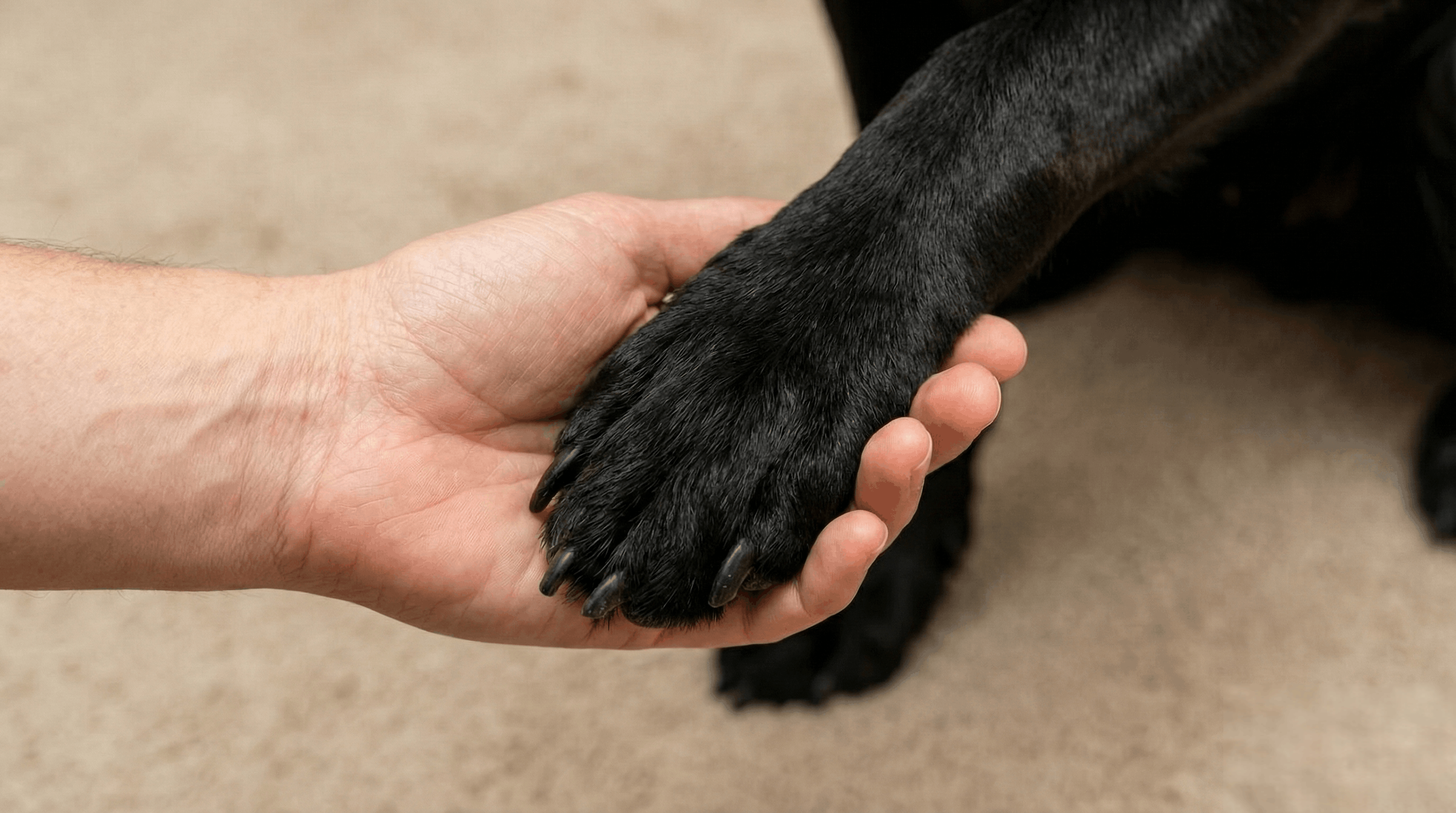 German Shepherd getting paw inspected for broken nail