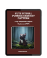 Crochet pitbull amigurumi pattern PDF cover showing a cute pitbull plushie in a forest setting, designed for beginners