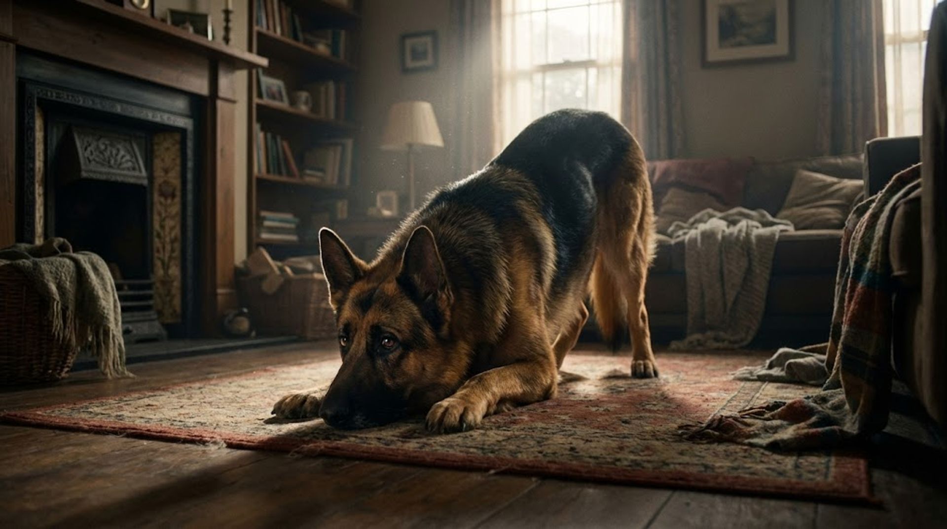 German Shepherd displaying signs of bloat in dogs like prayer position