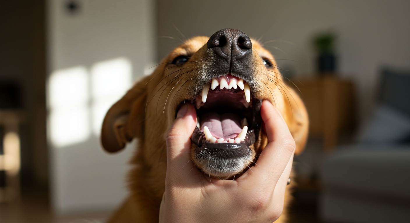 a close up of a dog 's teeth with its mouth open