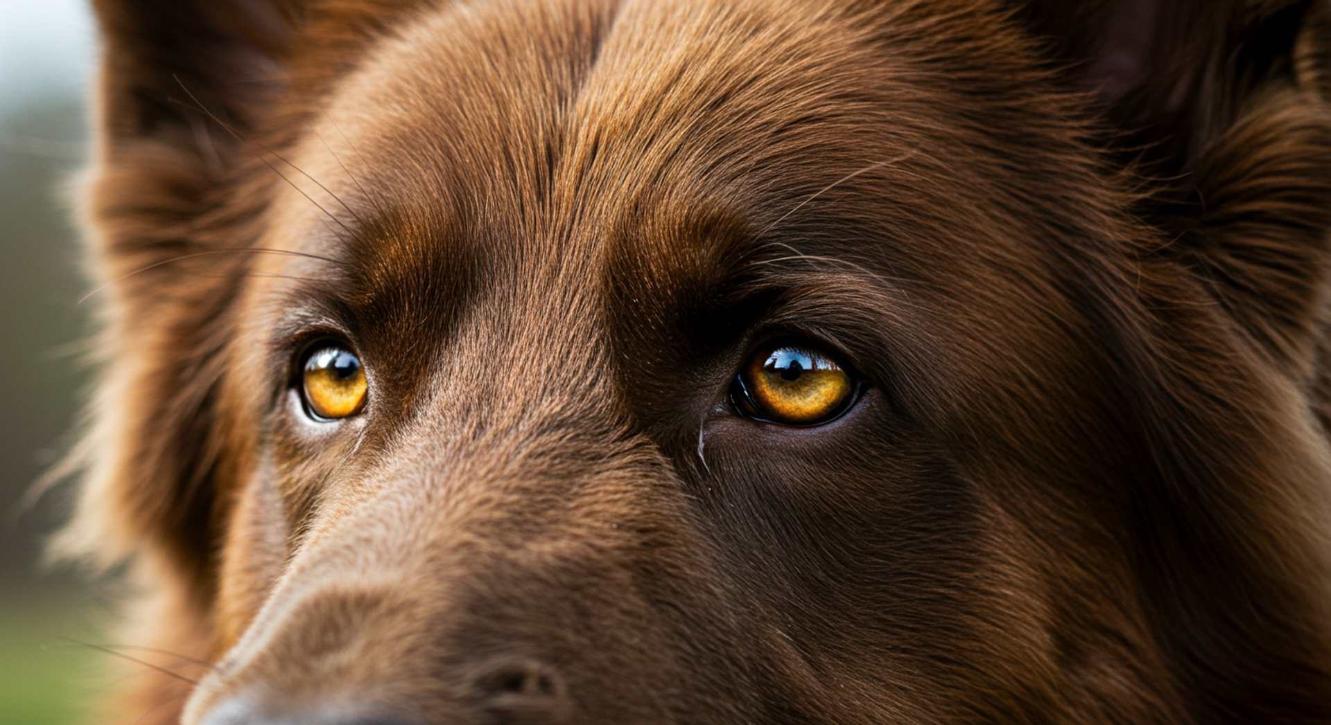 a close up of a liver german shepherd dog 's eyes