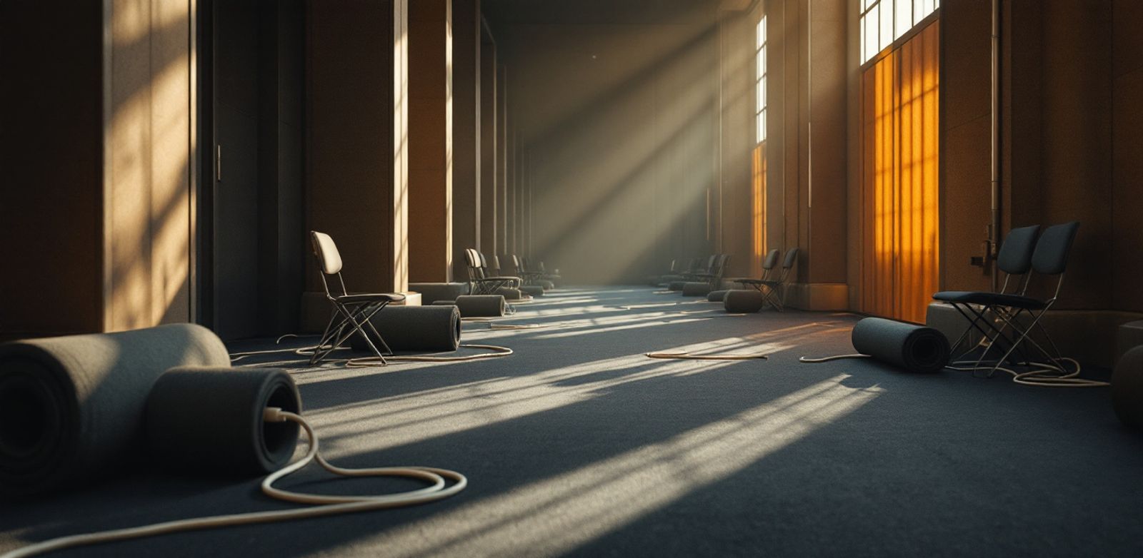 Empty trade show aisle after a startup event