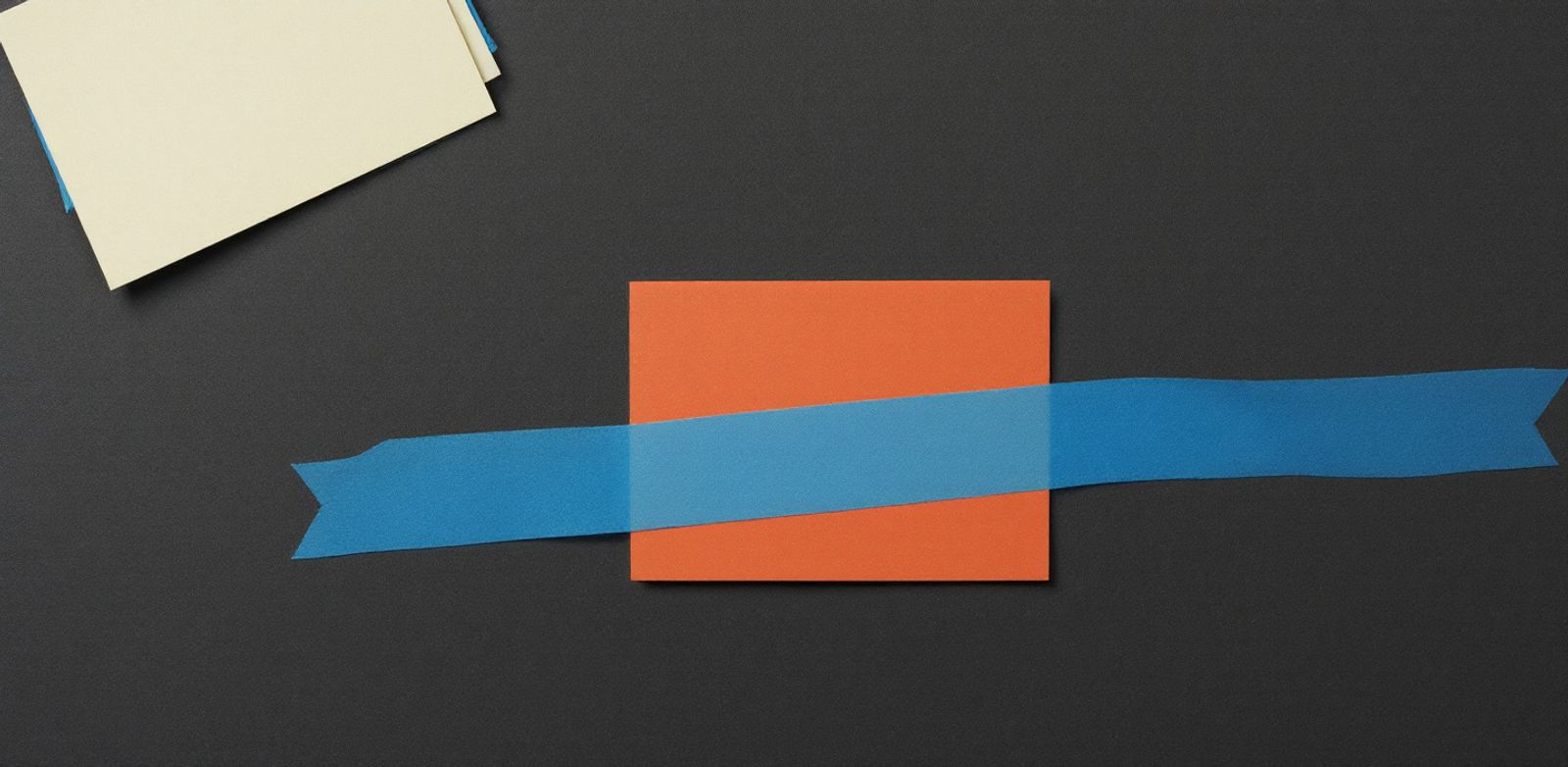 Colored file cards cross a blue tape line on a table, suggesting case study proof crossing markets.