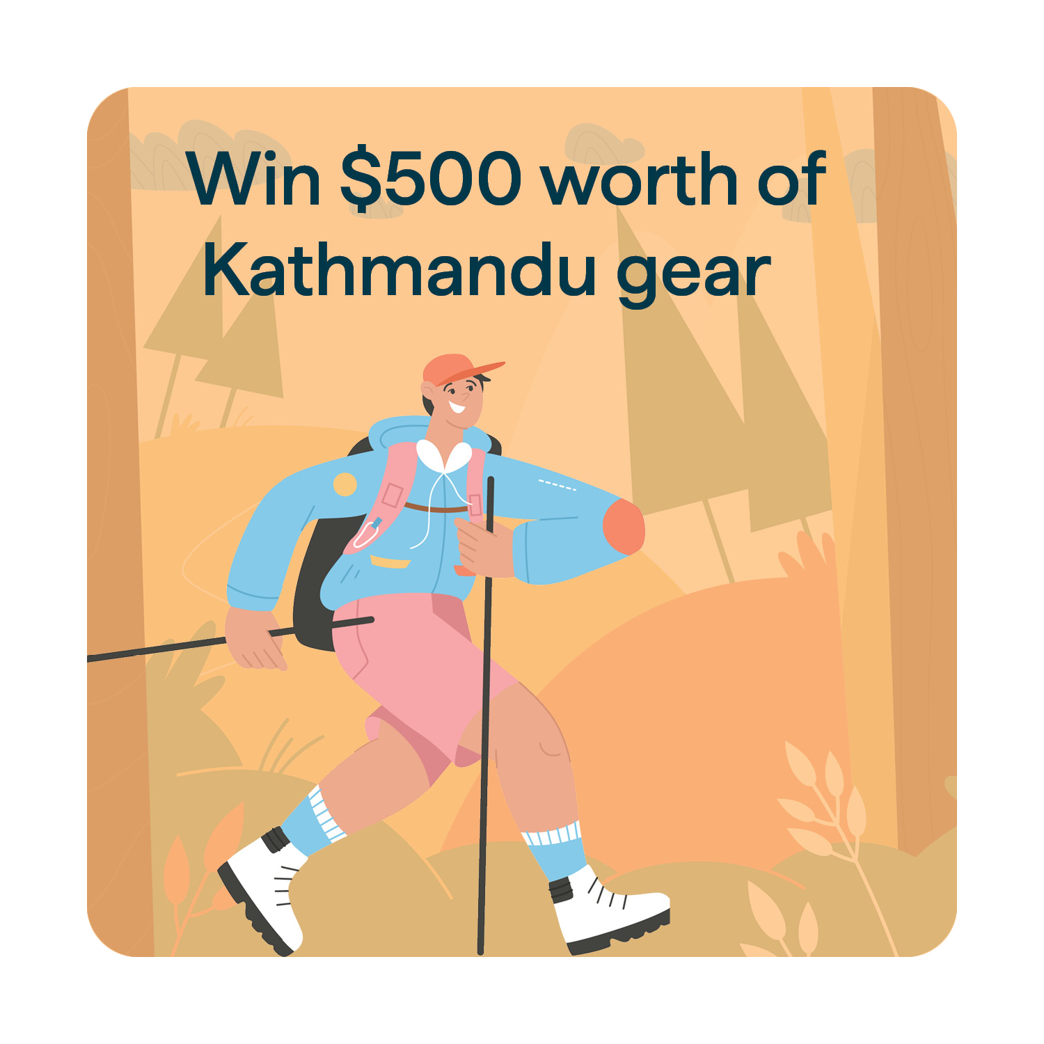 Refer A Friend prize graphic, win a $500 Kathmandu e-gift card.