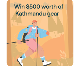 Refer A Friend prize graphic, win a $500 Kathmandu e-gift card.