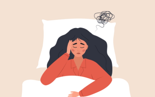 Image of a illustration of a woman in her bed that is dealing with sleeping issues.