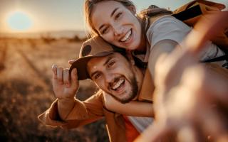 Sunset Smiling Man and Woman