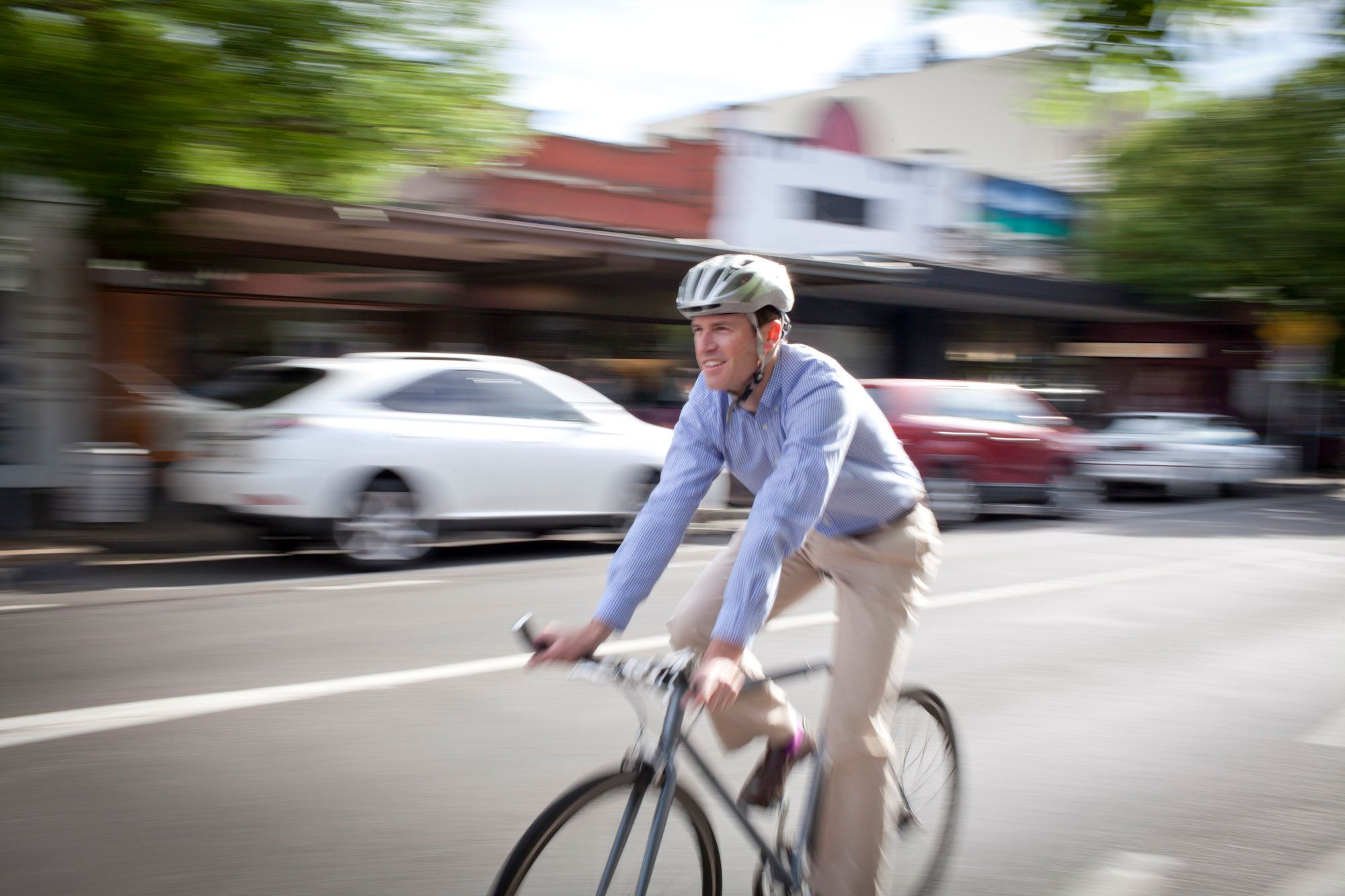Image of Dr Nichols riding to his practice from home.