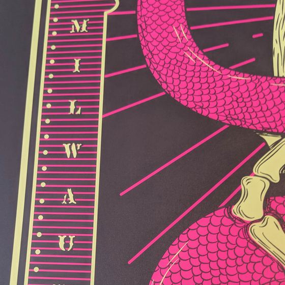 Tool concert poster from their 2019 Halloween show at the Fiserv Forum in Milwaukee, Wisconsin. Black light reactive.
