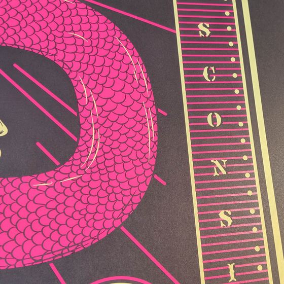 Tool concert poster from their 2019 Halloween show at the Fiserv Forum in Milwaukee, Wisconsin. Black light reactive.