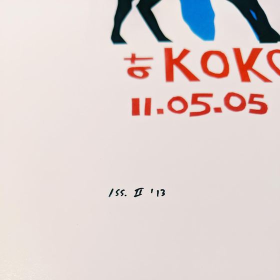 Digitally printed The Kills concert poster for the November 5th, 2005 performance at KOKO in London, England. Designed by our friend Jack Muldowney of Studio Malt.