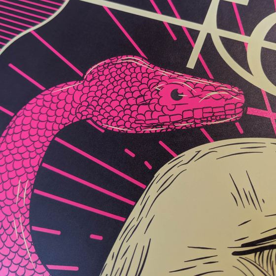 Tool concert poster from their 2019 Halloween show at the Fiserv Forum in Milwaukee, Wisconsin. Black light reactive.