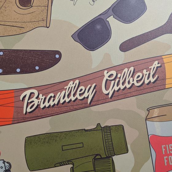 Brantley Gilbert concert poster from his Fire't Up tour performance on February 8th, 2020 from the Fiserv Forum in Milwaukee, Wisconsin.