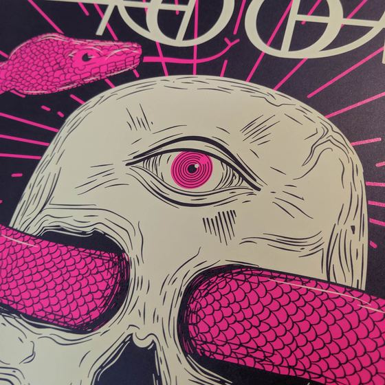 Tool concert poster from their 2019 Halloween show at the Fiserv Forum in Milwaukee, Wisconsin. Black light reactive.