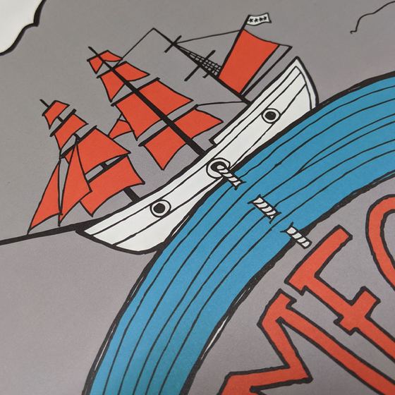 Mumford and Sons concert poster with special guest Dawes. From their August 16th, 2012 performance at the Chicago Theatre in Chicago, Illinois, as part of the 4D concert series sponsored by WXRT, Bud Light and Captain Morgan Black.