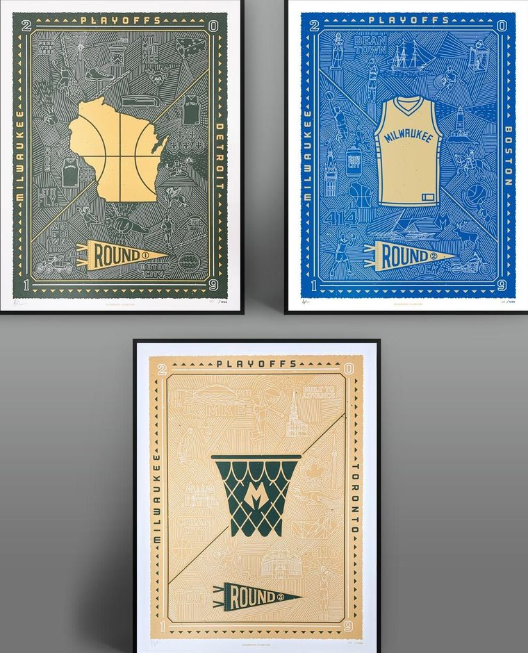 Milwaukee Bucks 2019 Playoffs posters - Set of 3
