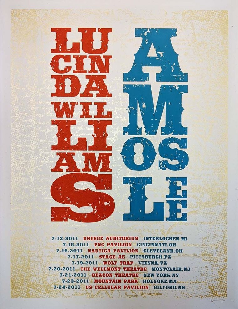 Lucinda Williams & Amos Lee concert tour poster