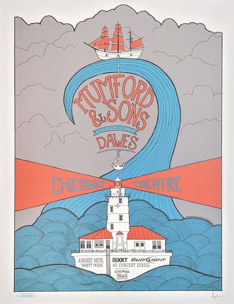 Mumford & Sons w/Dawes Concert Poster (2012, Chicago Theatre)
