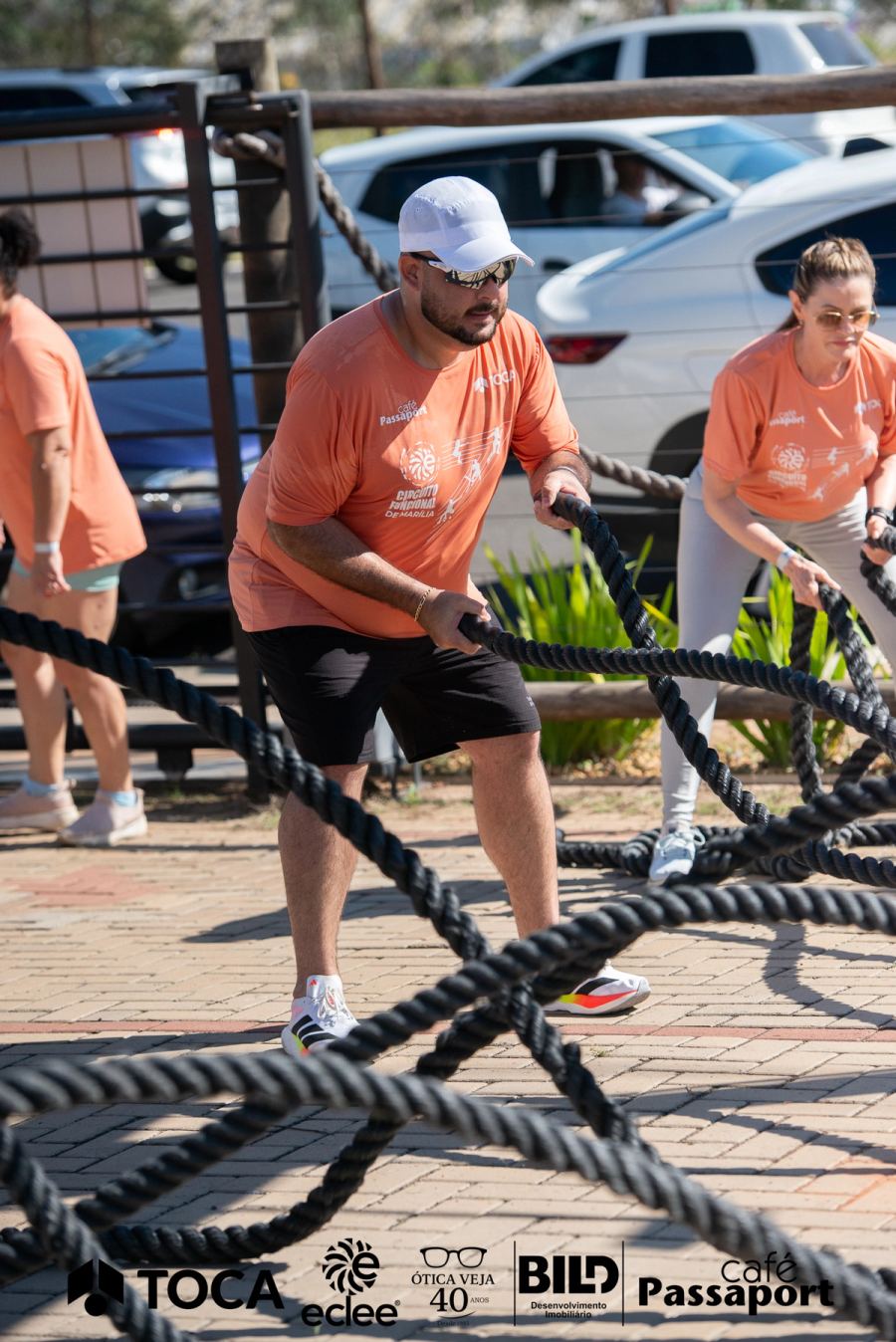 Participantes durante o Circuito Funcional de Marília, evento esportivo com treino coletivo e ativações de patrocinadores.