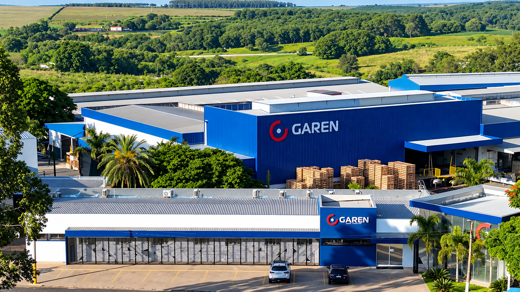 Vista aérea da unidade industrial da Garen, utilizada no filme institucional de 15 anos da empresa.