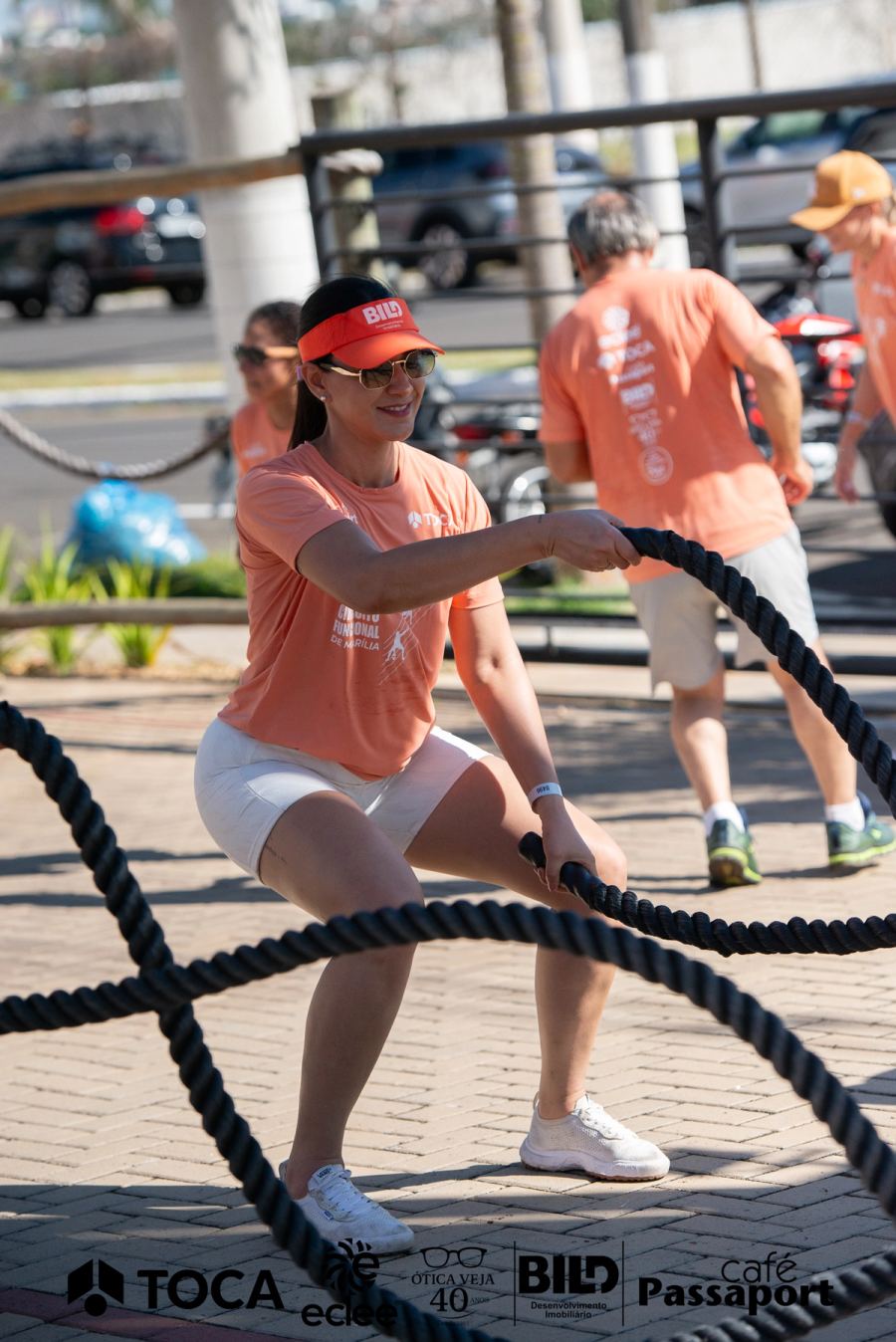 Participantes durante o Circuito Funcional de Marília, evento esportivo com treino coletivo e ativações de patrocinadores.