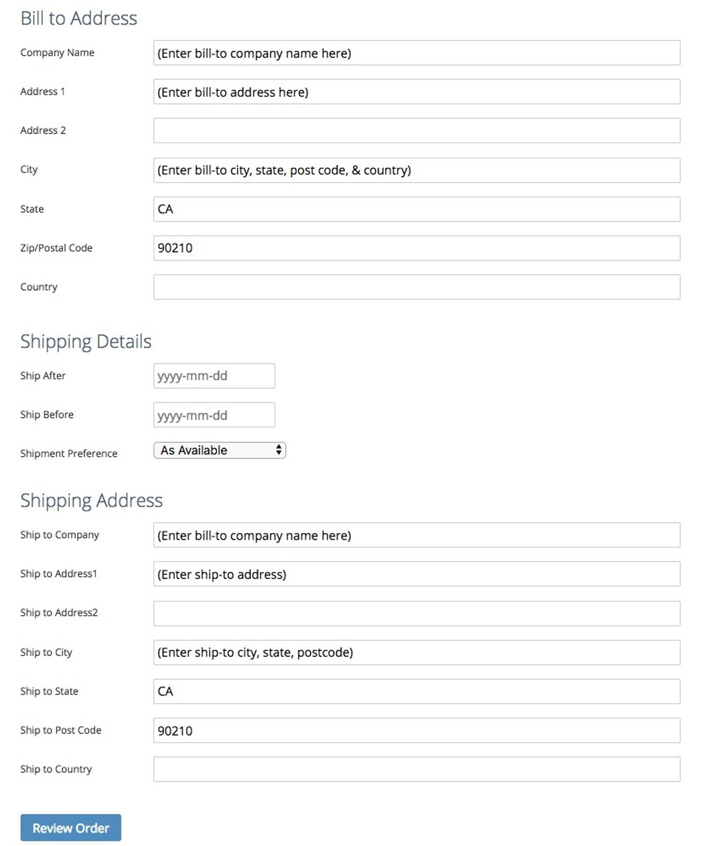 New Cust Order Form