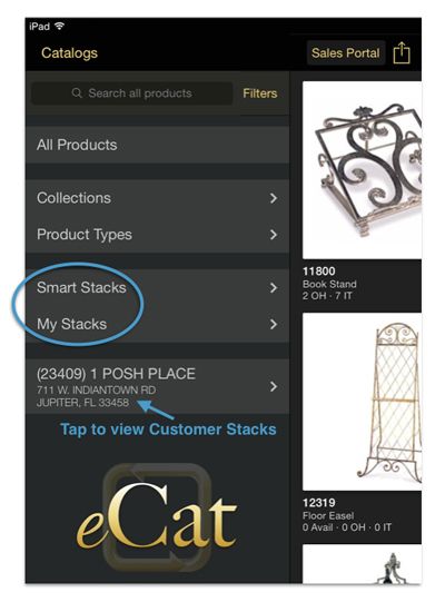 View your company's SmartLists by tapping the Smart List button on the navigation panel.
Tap the MyLists button on the navigation panel to view your saved MyLists.
Select a customer, then tap the customer button to view Customer Lists.
Tap a list name to view the list contents.