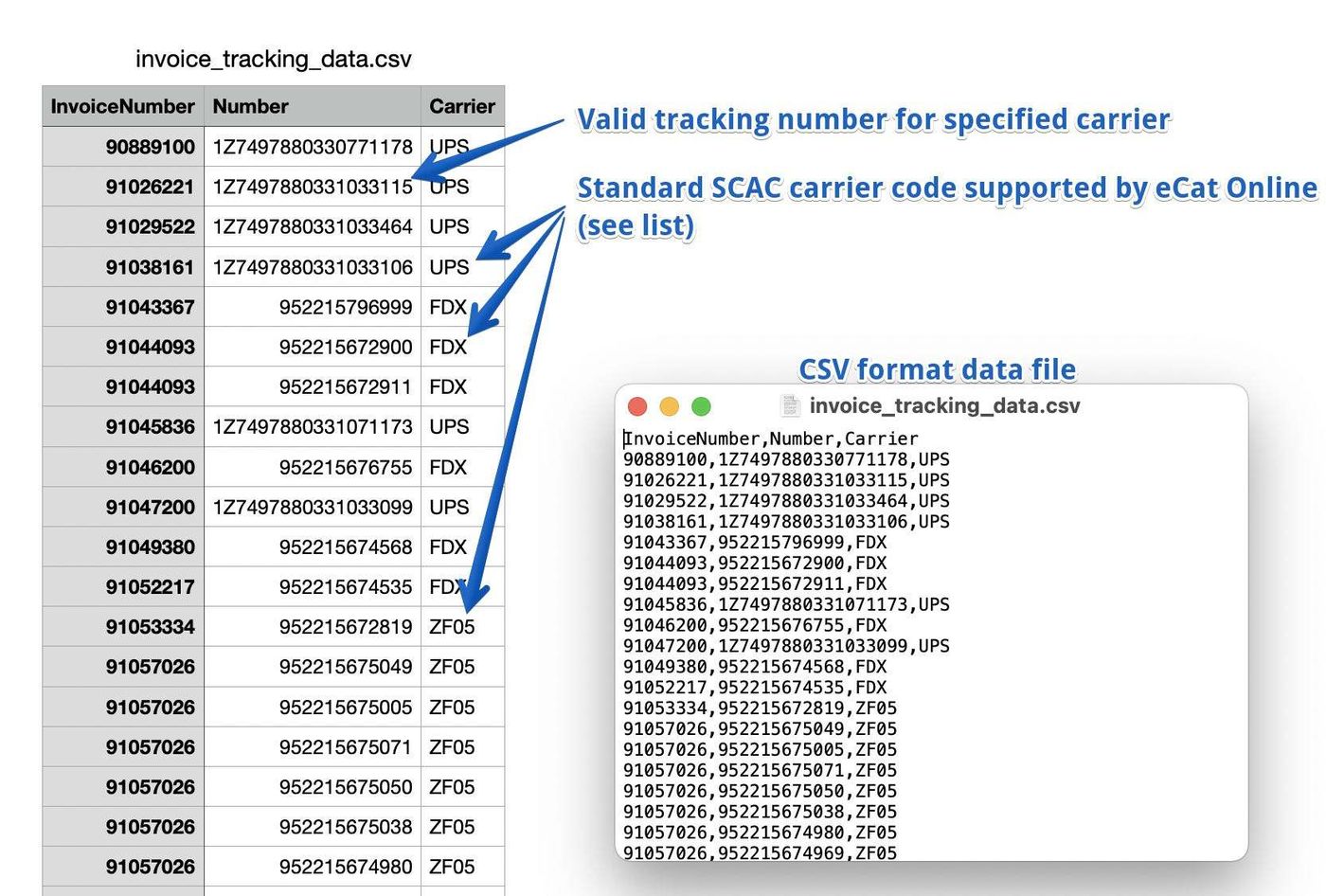 Tracking Number File Format
