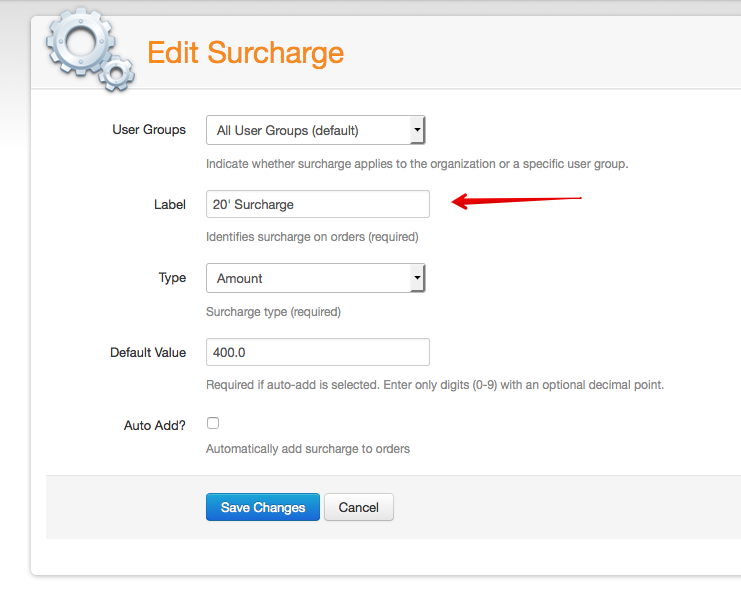 Configuring the label of a surcharge