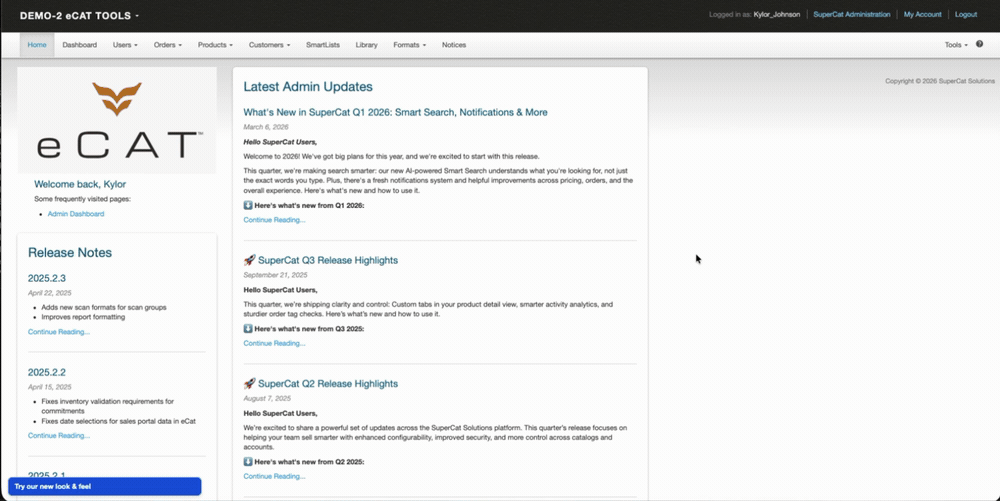 The Try our new look and feel panel expanded in the classic Admin Console, with the Use updated admin button.