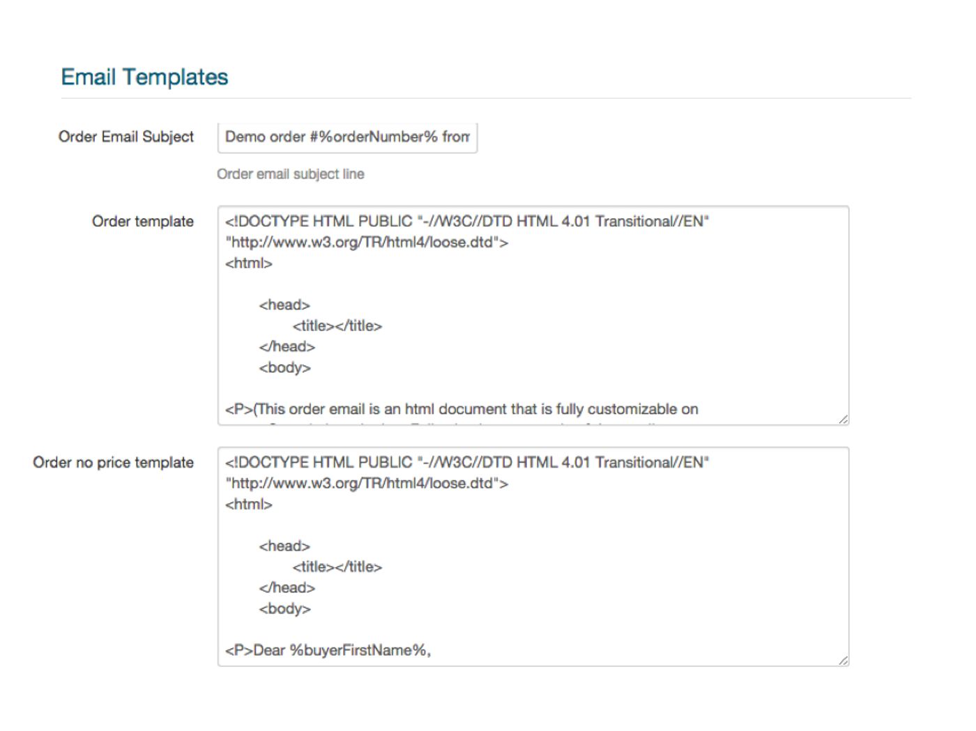 Email OrderTemplates